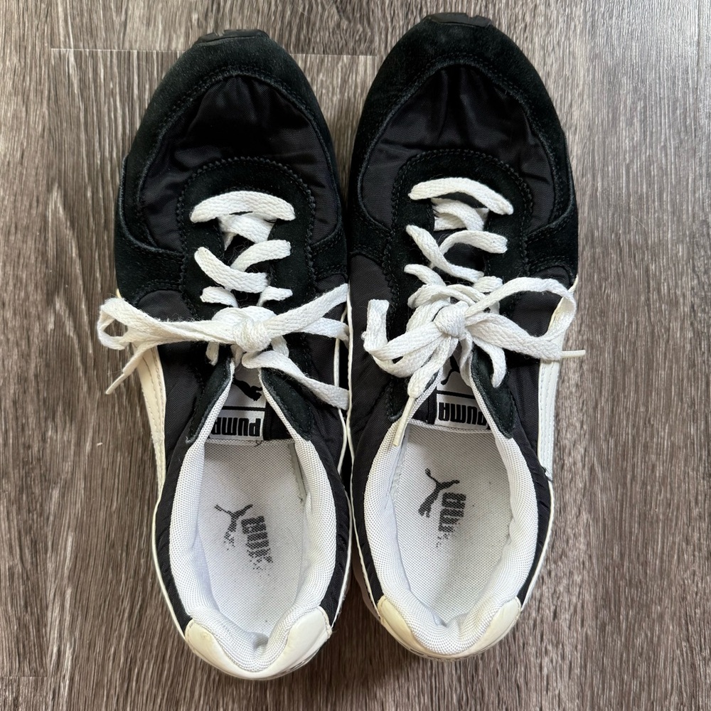 Puma Black and Cream Women's Low-Top Sneakers